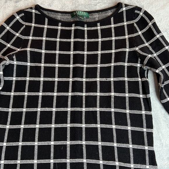 🎯NWOT Lauren Ralph Lauren Checkered Sweater Dress Black Size Small - Picture 3 of 10